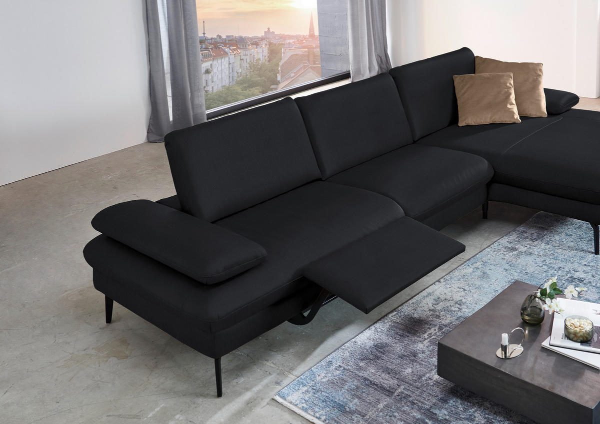 ECKSOFA in Echtleder Anthrazit  325/157 cm  - Anthrazit/Schwarz, Design, Leder/Metall (325/157cm) - Dieter Knoll