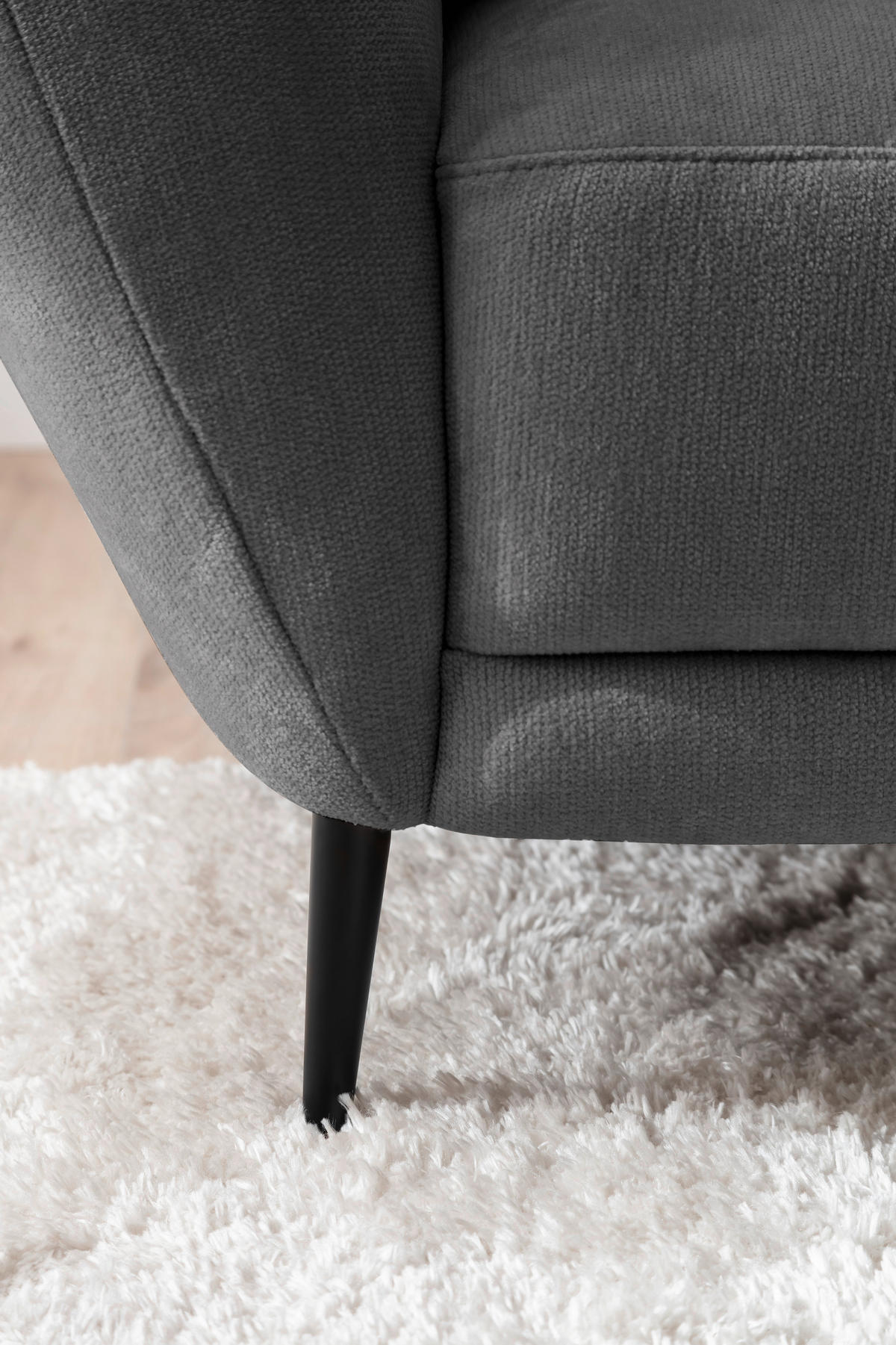 RÉCAMIERE Anthrazit Chenille Zierkissen, Rücken echt  - Anthrazit/Schwarz, KONVENTIONELL, Textil/Metall (224/70/97cm) - Hom`in