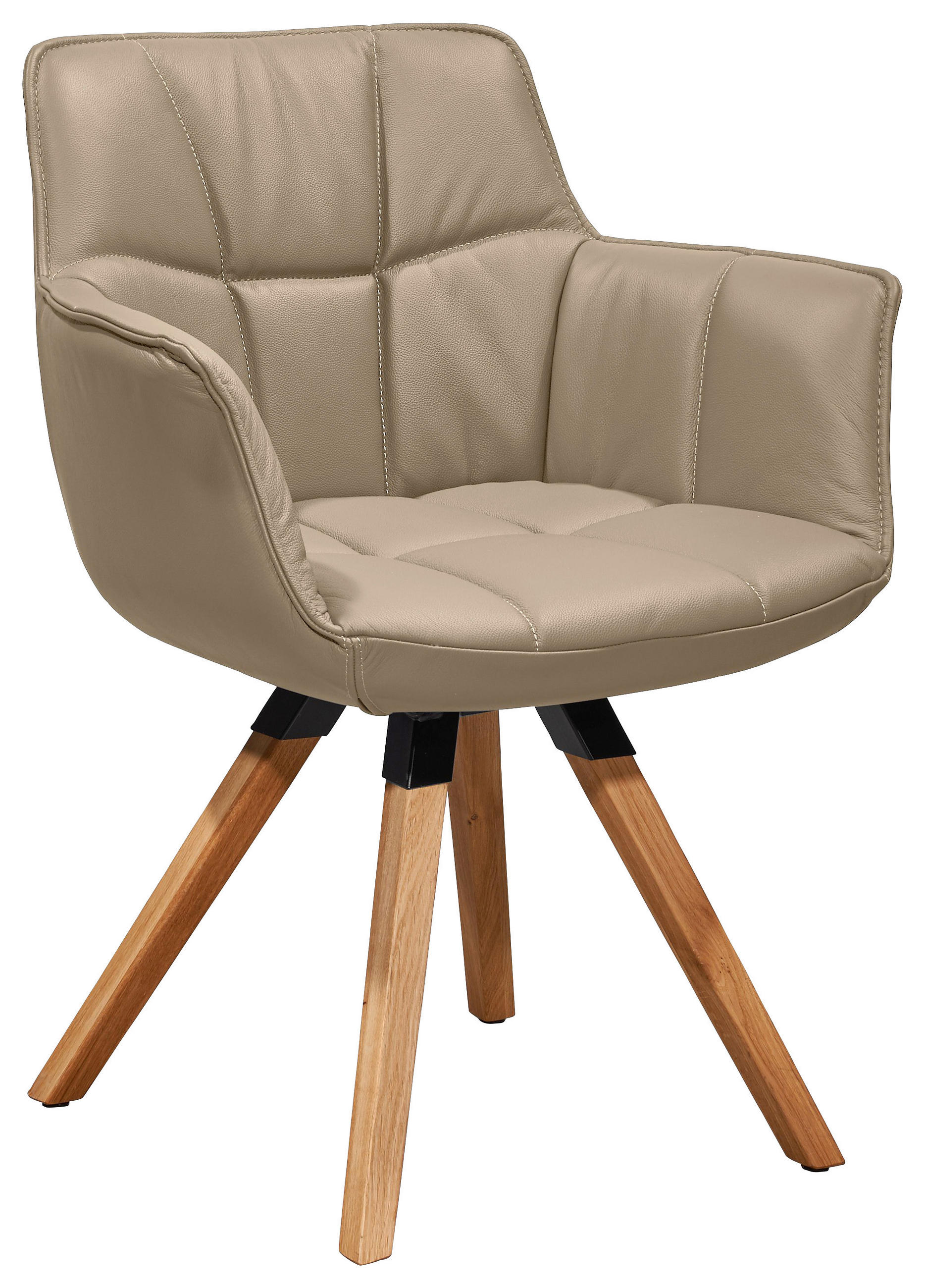 ARMLEHNSTUHL  in Echtleder pigmentiert  - Sandfarben/Eichefarben, Design, Leder/Holz (67/85/60cm) - Musterring