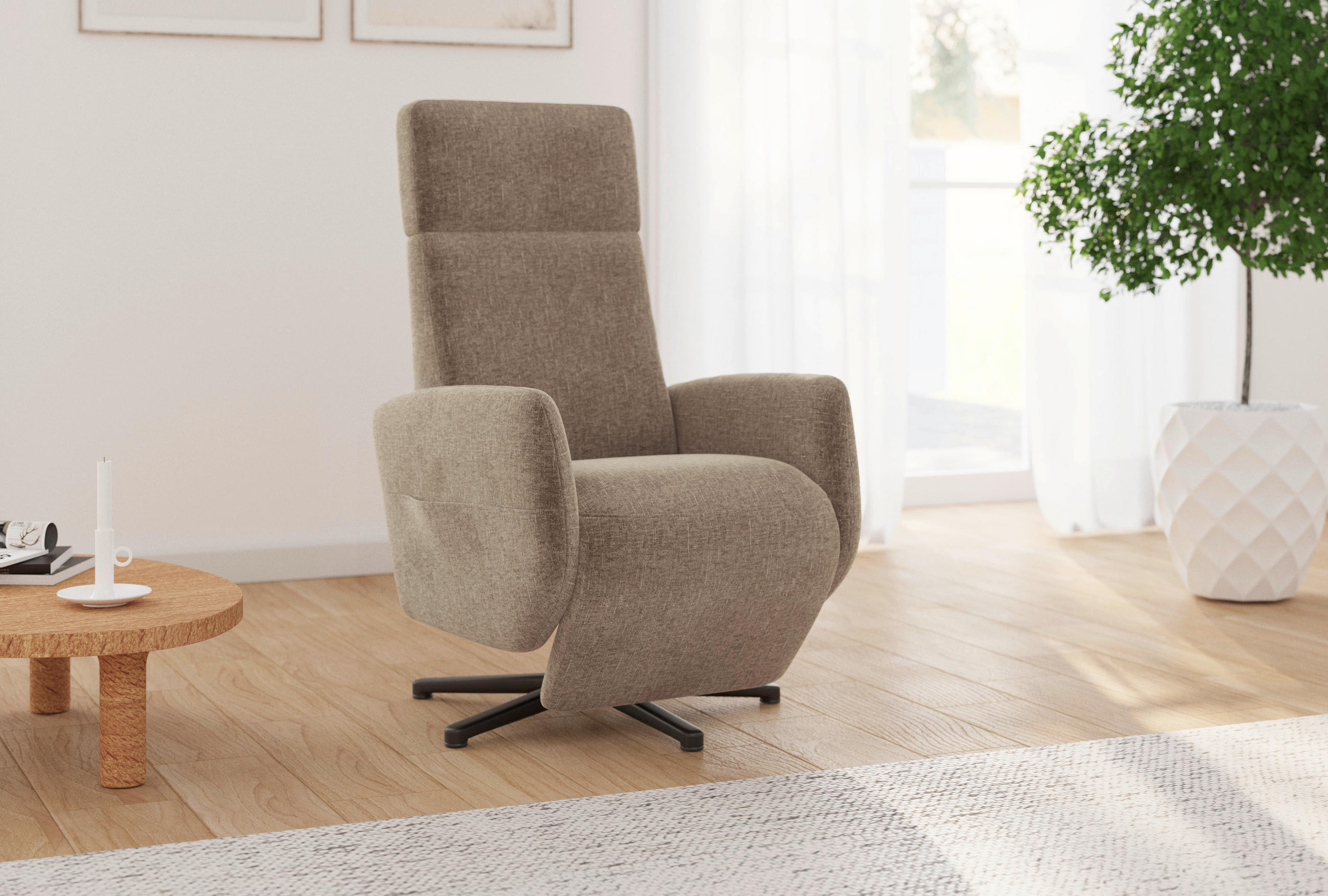 RELAXSESSEL ROCHELLE E Flachgewebe    - Hellbraun/Schwarz, KONVENTIONELL, Textil/Metall (71/110/82cm) - Sit & More