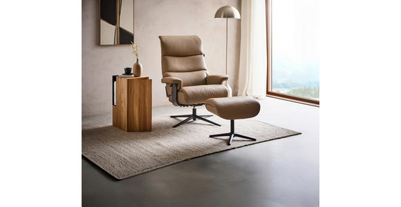 RELAXSESSELSET Lederlook Kombination Echtleder/Lederlook Relaxfunktion, Hocker - Taupe/Schwarz, Design, Leder/Textil (78/111/81cm) - Xora