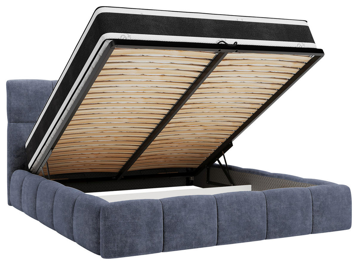 POLSTERBETT 180/200 cm,  in Blaugrau, gepolstertes Kopfteil, Lattenrost, Bettkasten,  - Blaugrau/Schwarz, MODERN, Holz/Holzwerkstoff (180/200cm) - MID.YOU