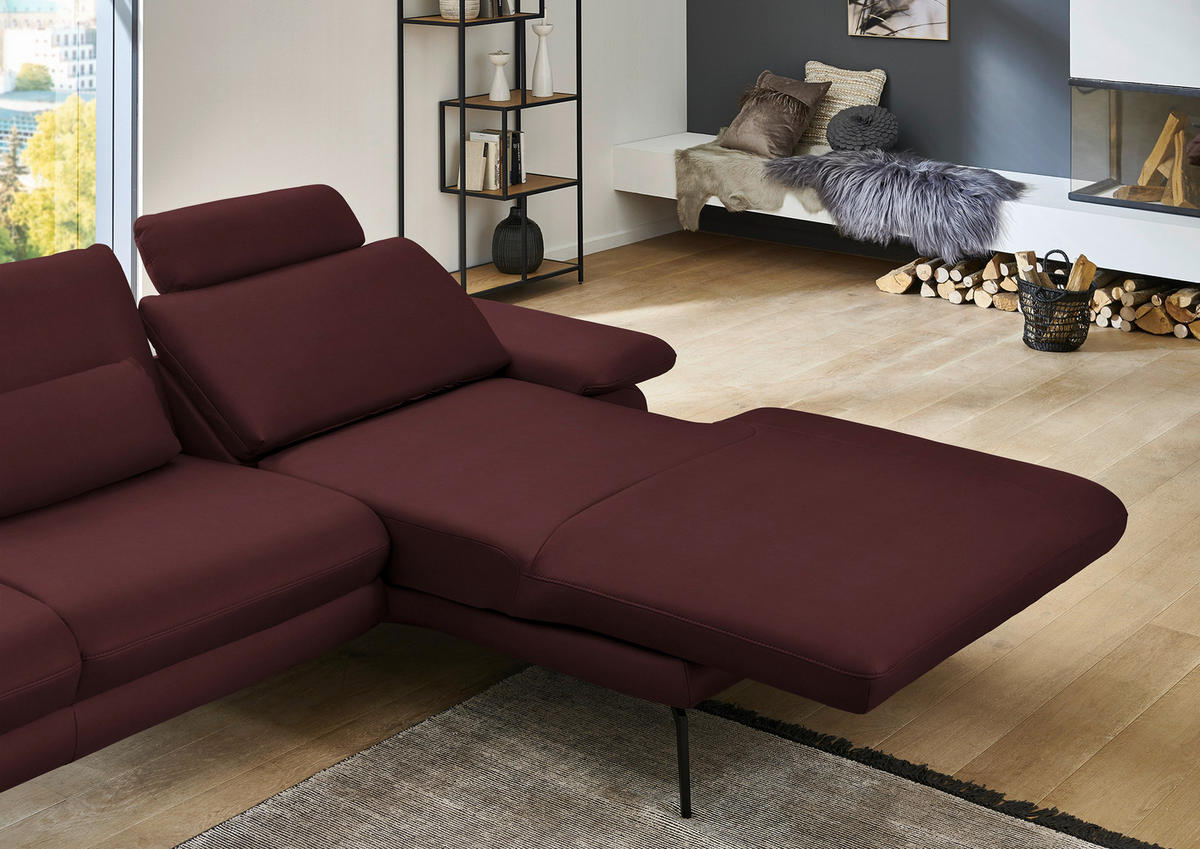 ECKSOFA in Echtleder Beere  310/180 cm  - Beere/Schwarz, Design, Leder/Metall (310/180cm) - Dieter Knoll