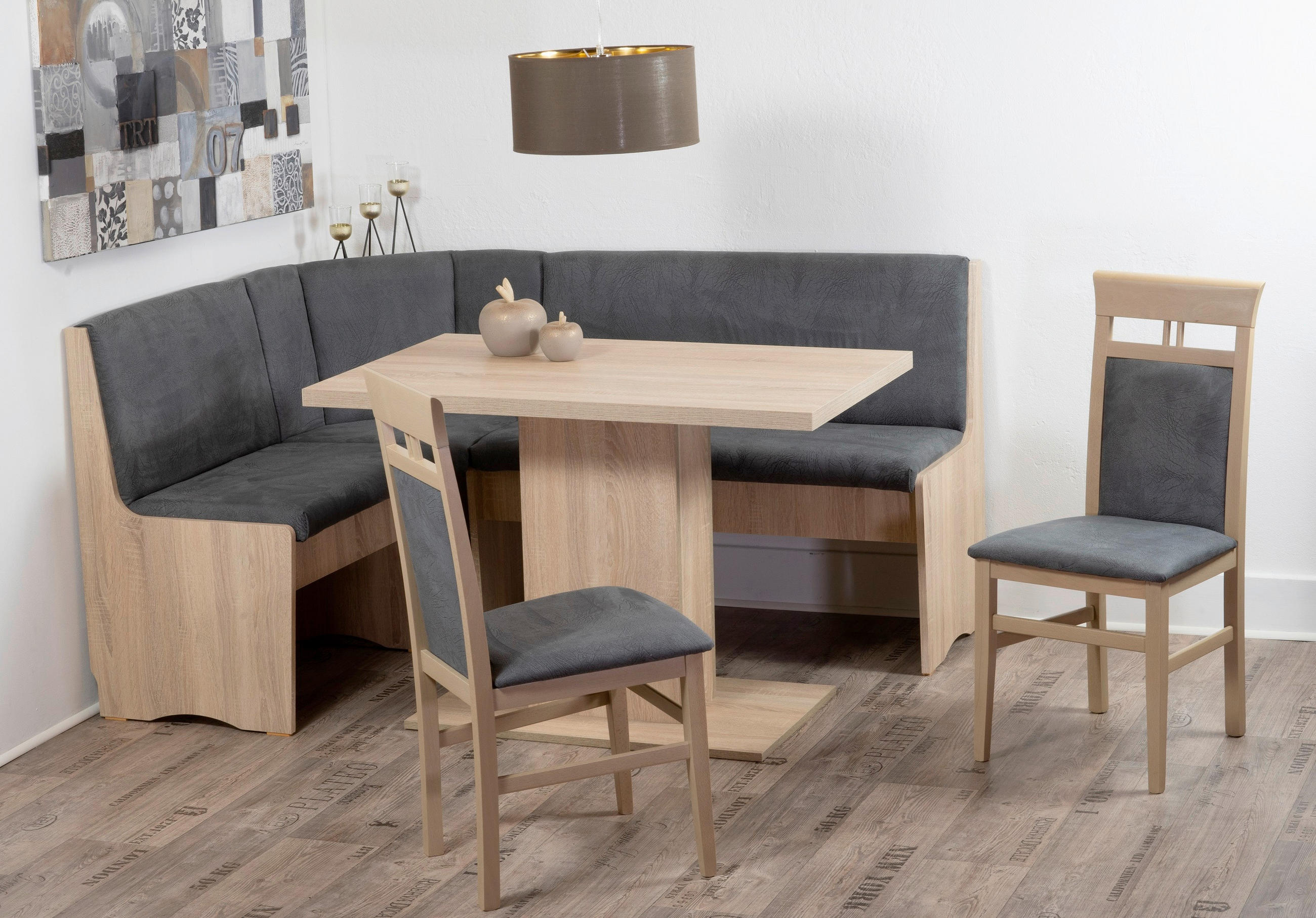 ECKBANKGRUPPE Mikrofaser Grau, Sonoma Eiche  - Grau/Sonoma Eiche, KONVENTIONELL, Holz/Textil (165/89/125cm) - MID.YOU