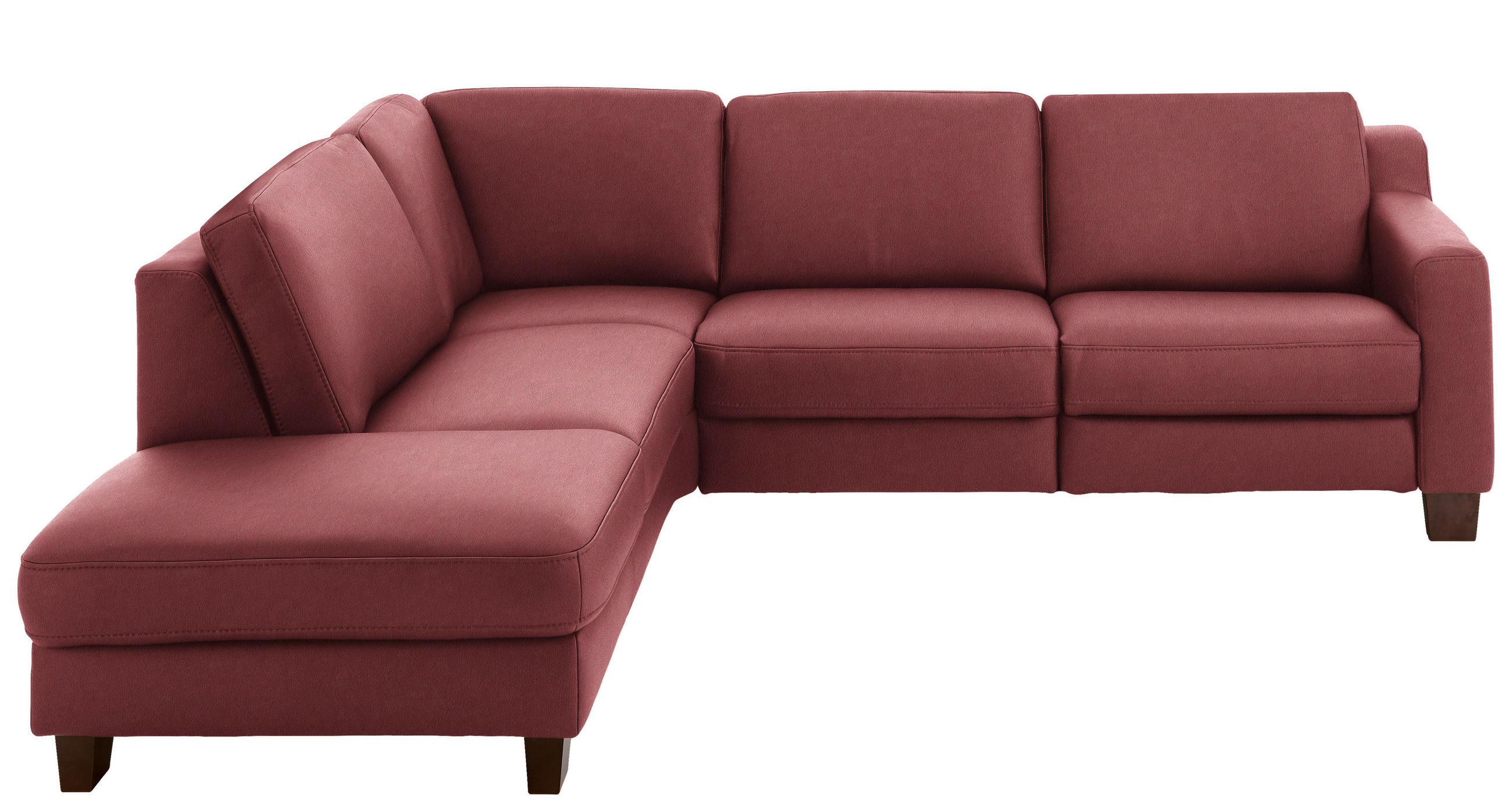ECKSOFA in Echtleder Dunkelrot  - Eichefarben/Dunkelrot, Design, Leder/Holz (235/259cm) - Valdera