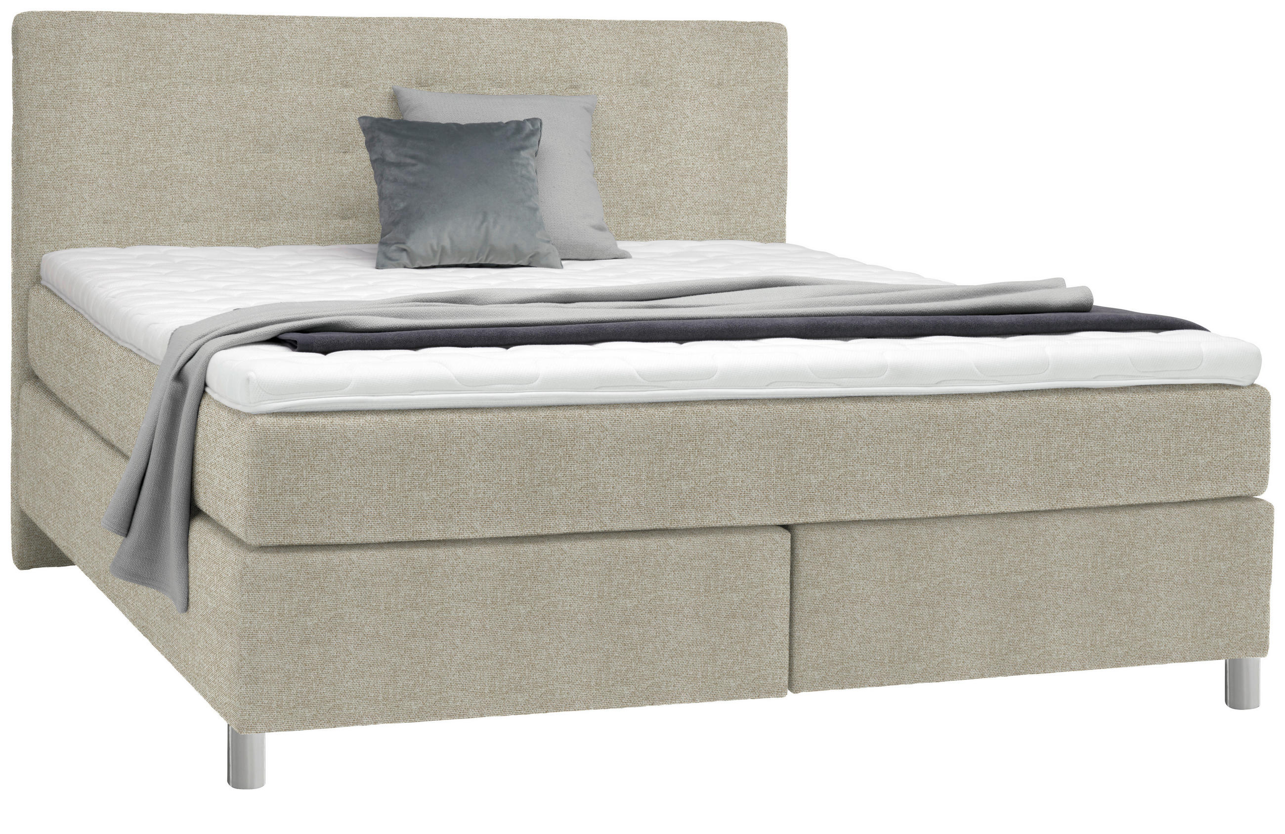 BOXSPRINGBETT 180/200 cm  in Beige  - Chromfarben/Beige, Konventionell, Kunststoff/Textil (180/200cm) - Voleo
