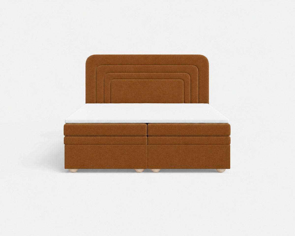 BOXBETT 160/200 cm,  in Terracotta, gepolstertes Kopfteil, Bettkasten, Topper, H2 + H3 = mittel + fest  - Terracotta/Bronzefarben, MODERN, Holz/Kunststoff (160/200cm) - Livetastic