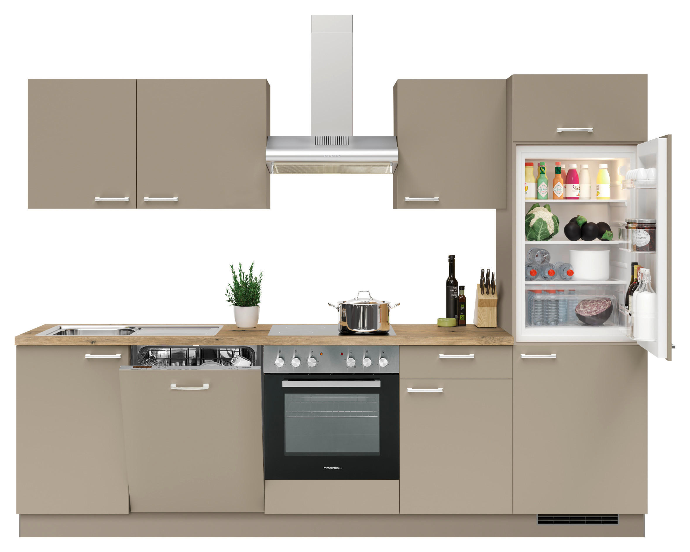 KÜCHENBLOCK 280 cm   in Greige  - Edelstahlfarben/Greige, KONVENTIONELL, Holzwerkstoff/Metall (280cm) - Welnova