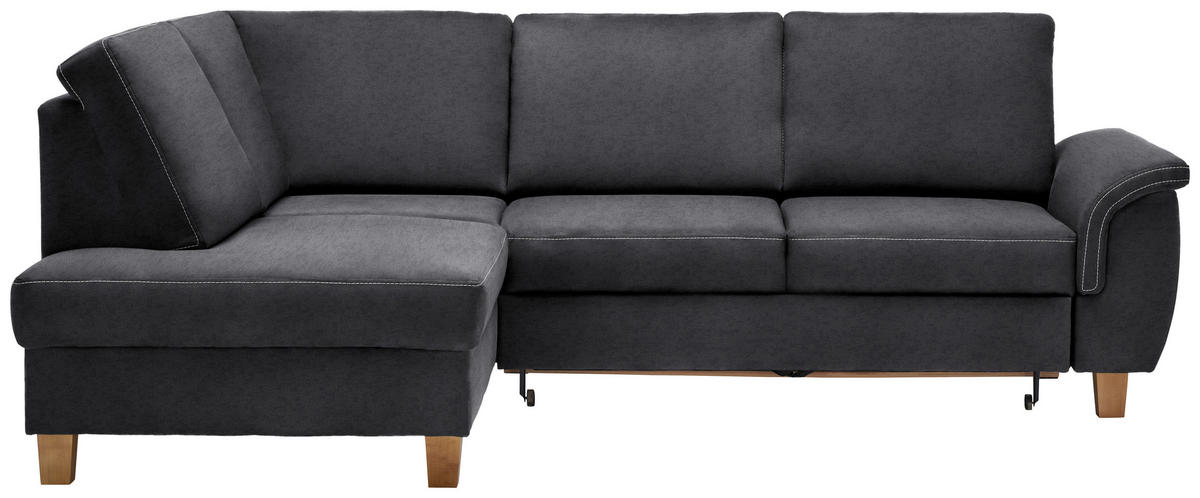 ECKSOFA in Flachgewebe Dunkelgrau  - Eichefarben/Dunkelgrau, Design, Holz/Textil (185/253cm) - Cantus