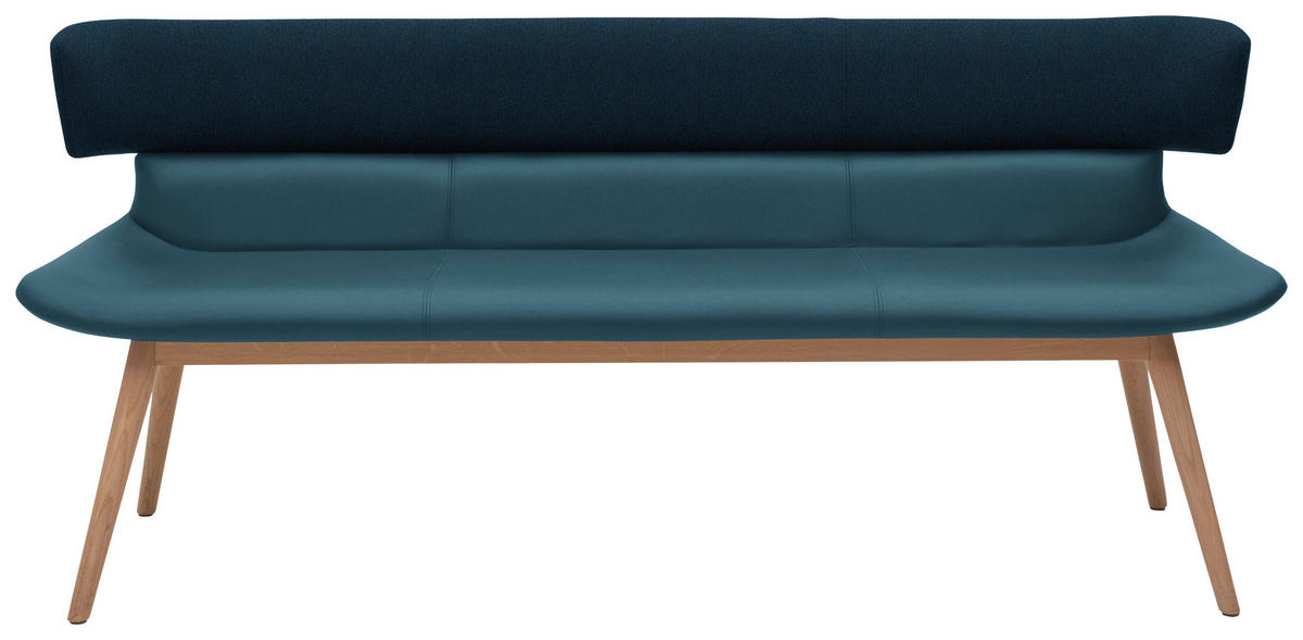 SITZBANK 150/84,5/64,5 cm  in Blau, Eichefarben  - Blau/Eichefarben, Natur, Leder/Holz (150/84,5/64,5cm) - Voglauer
