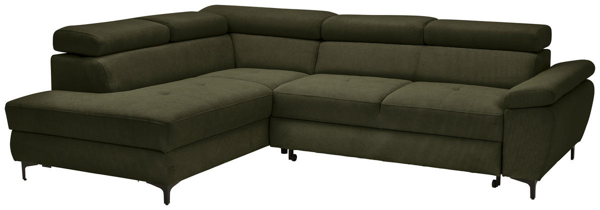 ECKSOFA inkl. Funktion COMBO Dunkelgrün Flachgewebe  - Dunkelgrün/Schwarz, Design, Textil/Metall (206/266cm) - Stylife