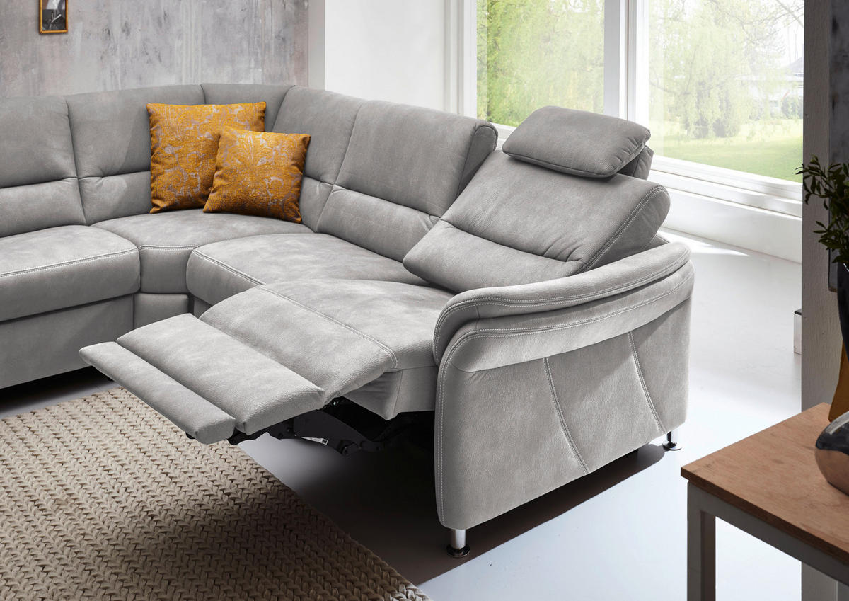 WOHNLANDSCHAFT in Mikrofaser Ecru  - Ecru/Alufarben, Konventionell, Textil/Metall (173/330/262cm) - Beldomo System