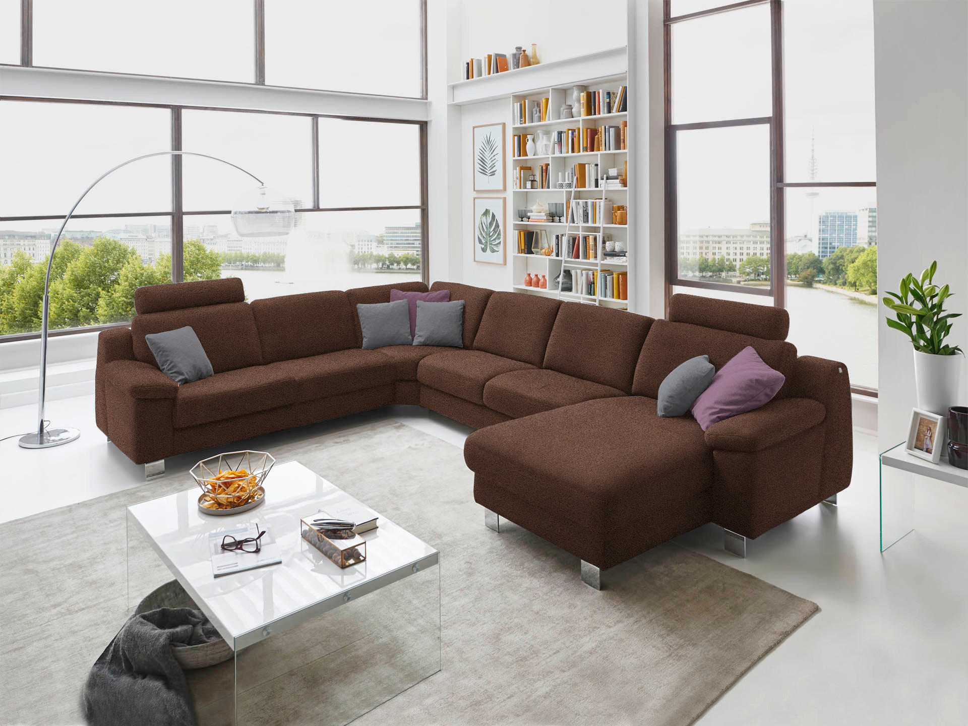 WOHNLANDSCHAFT in Mikrofaser Braun  - Chromfarben/Braun, Design, Textil/Metall (278/364/166cm) - Valdera