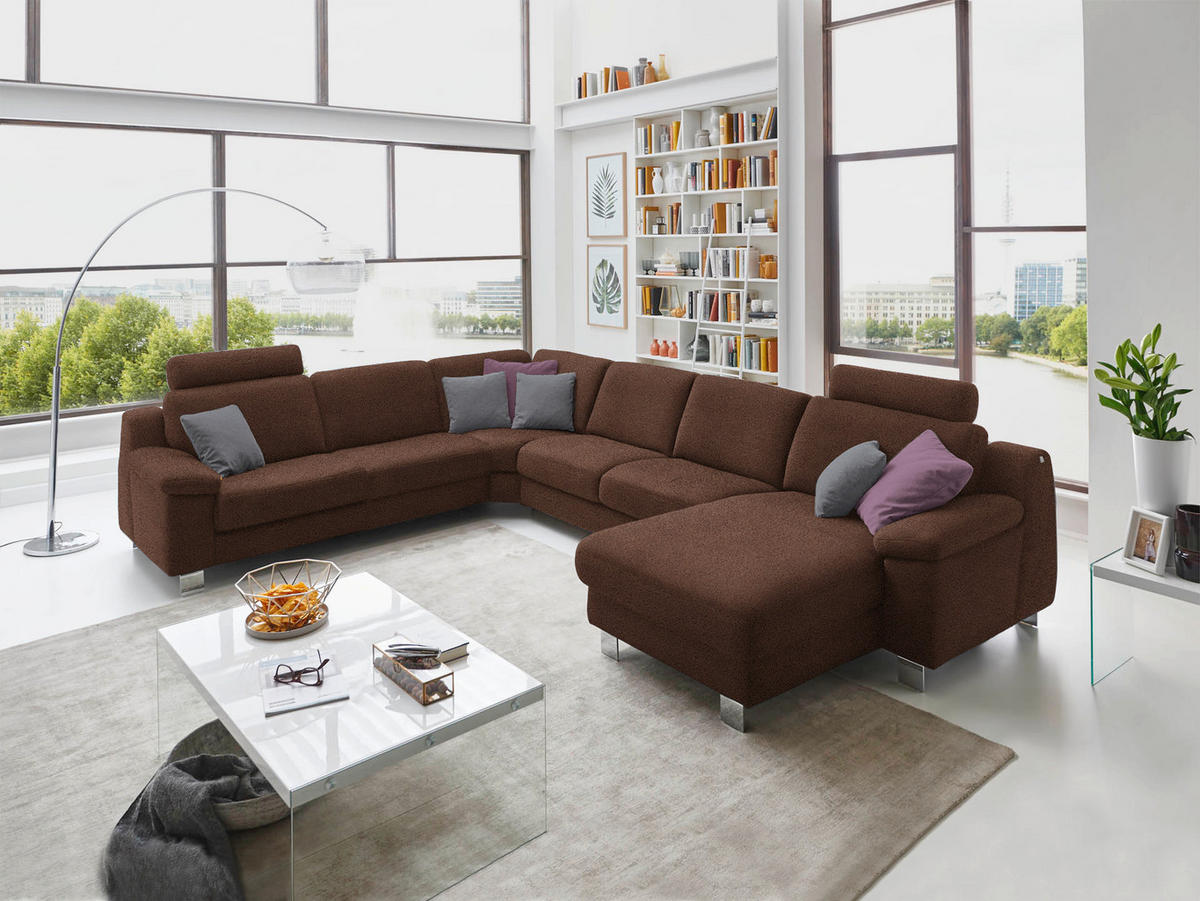 WOHNLANDSCHAFT in Mikrofaser Braun  - Chromfarben/Braun, Design, Textil/Metall (278/364/166cm) - Valdera