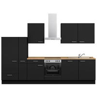 KÜCHENLEERBLOCK 330 cm   in Schwarz, Eichefarben  - Edelstahlfarben/Eichefarben, MODERN, Holzwerkstoff/Metall (330cm) - Nobilia