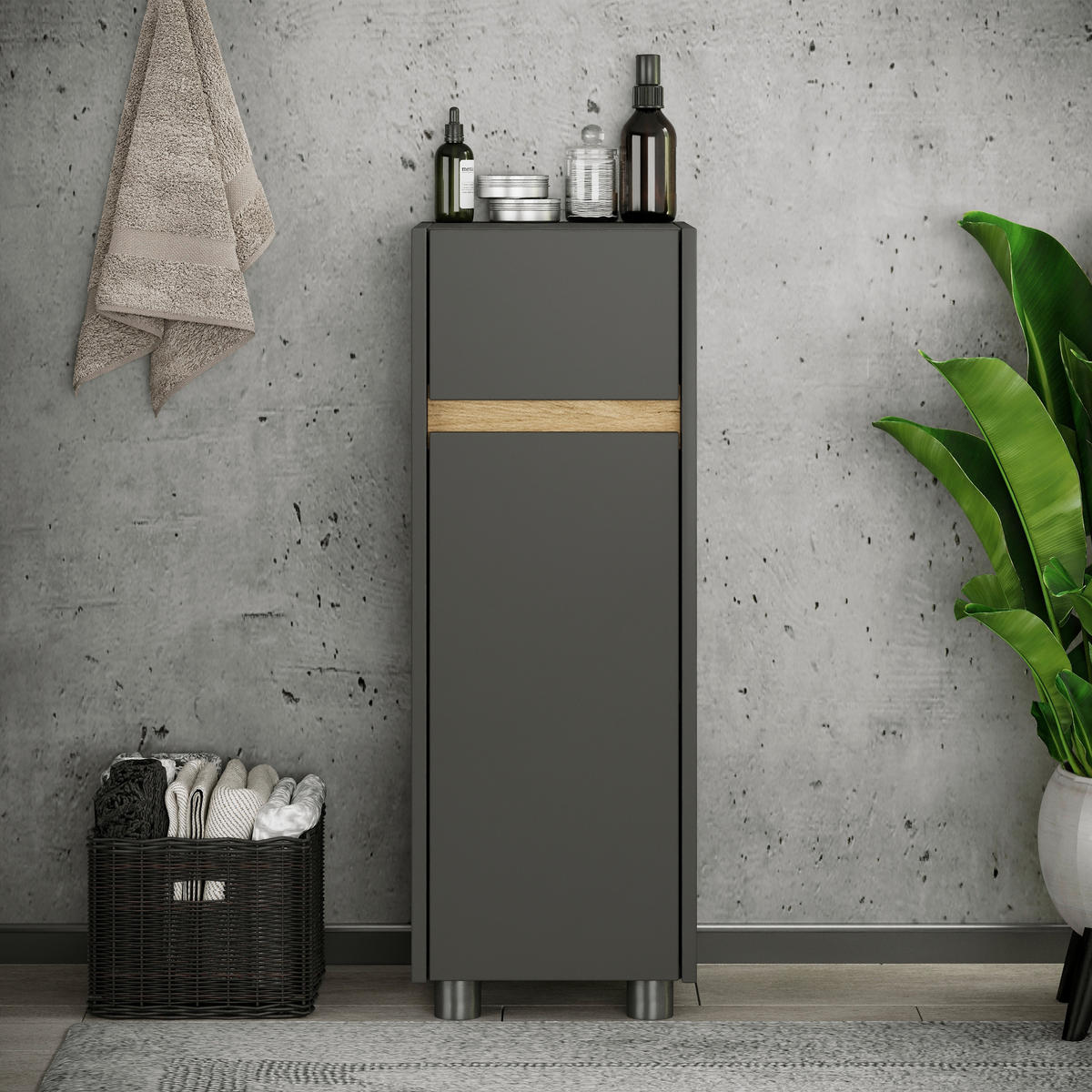 MIDISCHRANK 30/85/33 cm  - Honigeiche/Anthrazit, Trend, Holzwerkstoff/Kunststoff (30/85/33cm) - MID.YOU