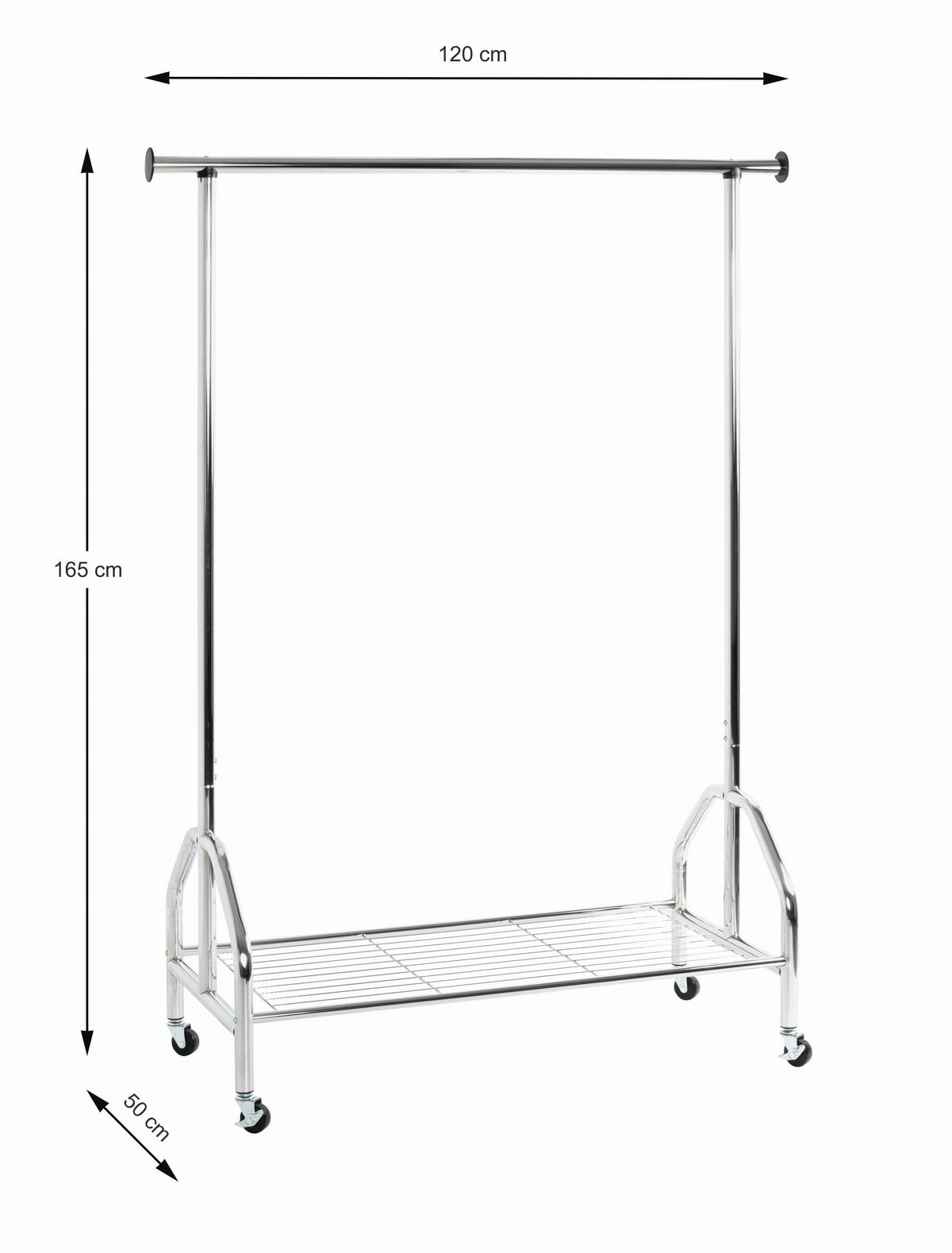 KLEIDERWAGEN in Chromfarben 120/165/50 cm   - Chromfarben, Basics, Metall (120/165/50cm) - Carryhome