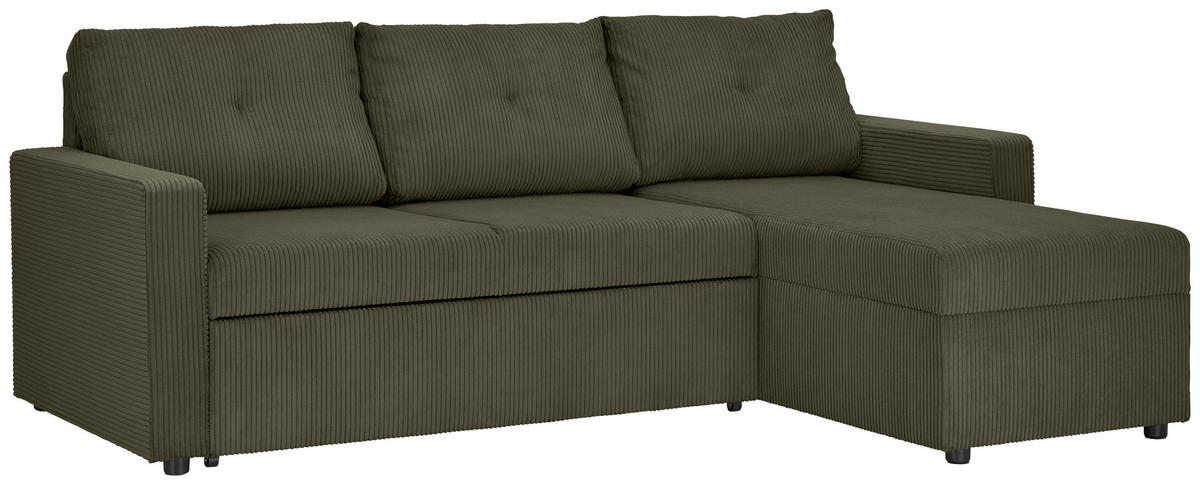 ECKSOFA Waldgrün Cord  - Waldgrün/Schwarz, KONVENTIONELL, Kunststoff/Textil (218/155cm) - Ti'me