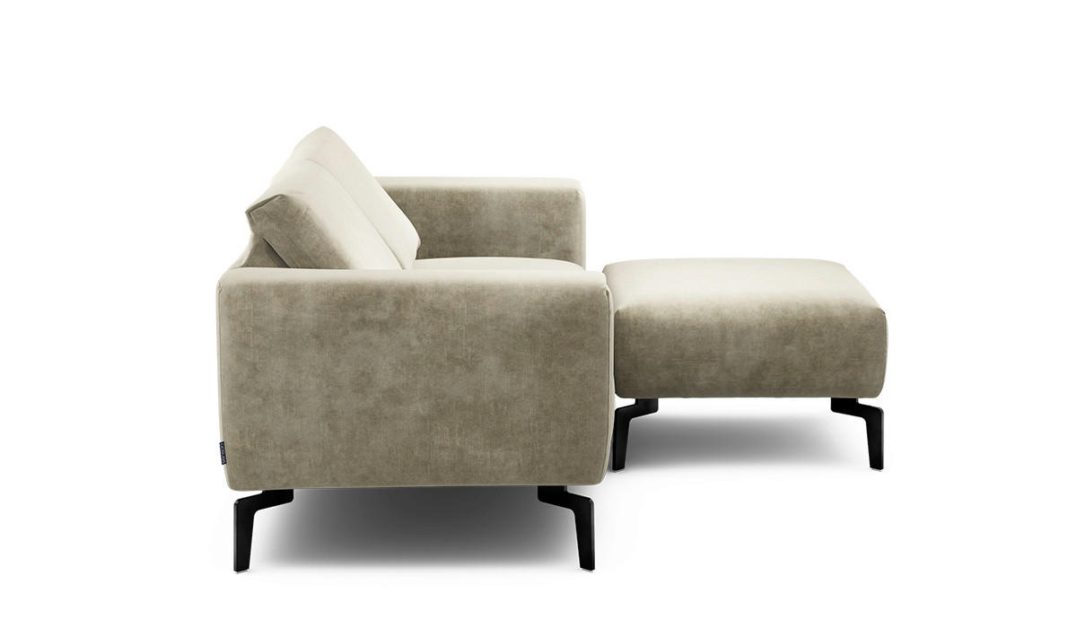 Zweisitzer inkl. Hocker Samt Naturfarben  - Schwarz/Naturfarben, Design, Textil/Metall (180/86/86-94cm) - SENSOO
