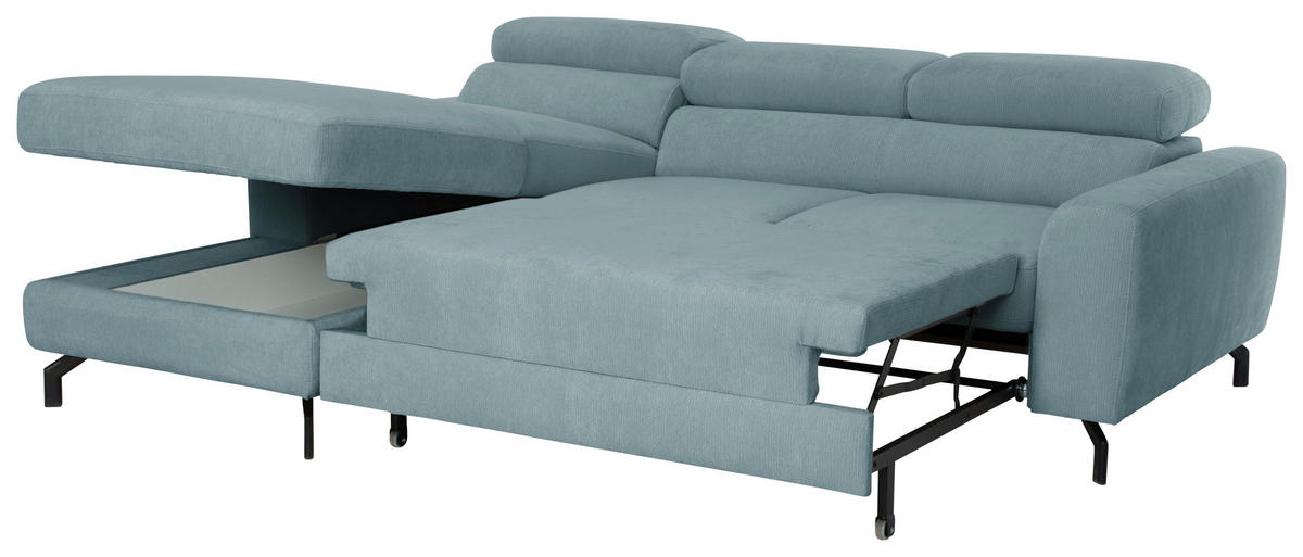 ECKSOFA LARGO in Chenille Blau  177/226 cm  - Blau/Schwarz, Design, Textil/Metall (177/226cm) - Livetastic