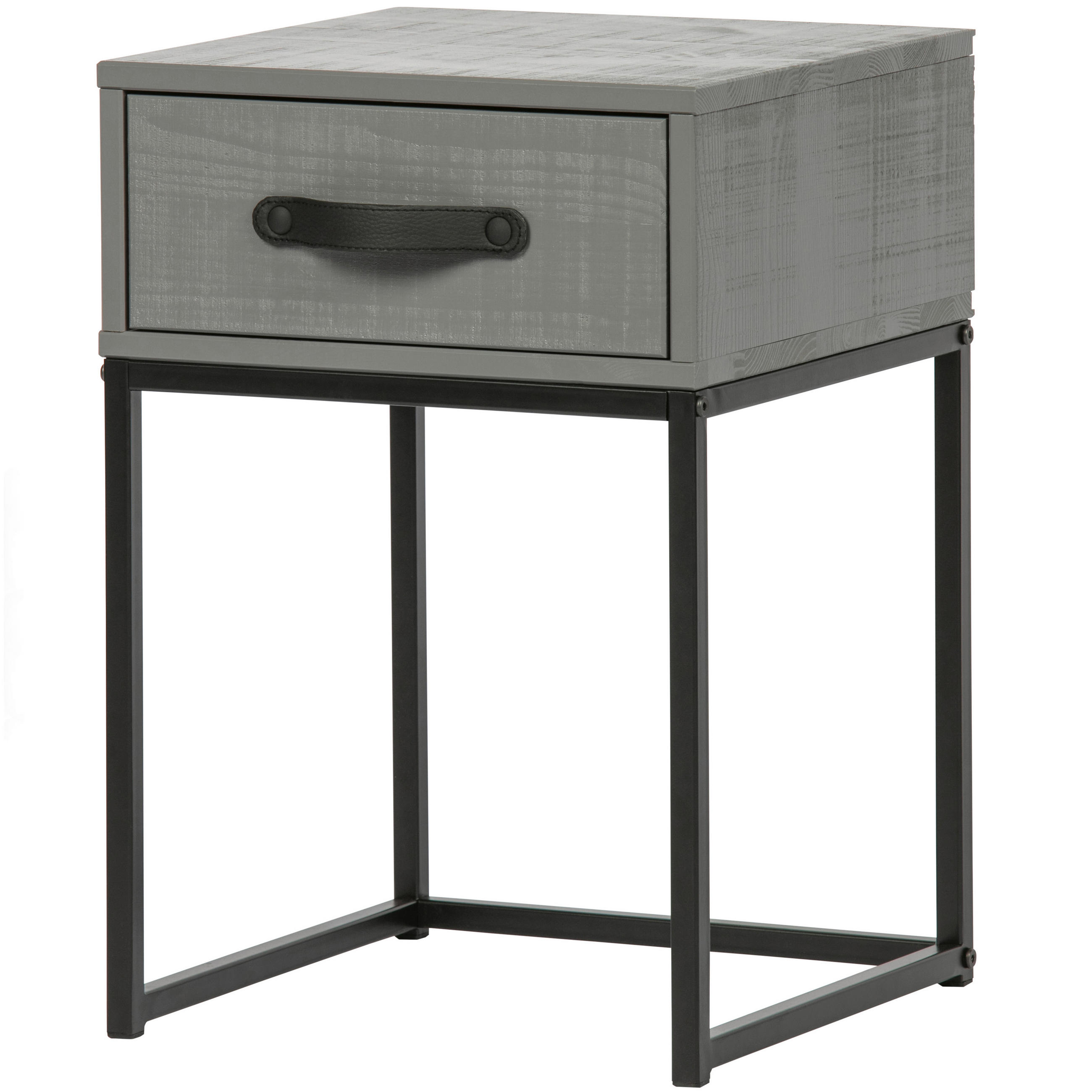 NACHTTISCH 35/35/52 cm Kiefer massiv  - Schwarz/Grau, Design, Leder/Holz (35/35/52cm) - Livetastic
