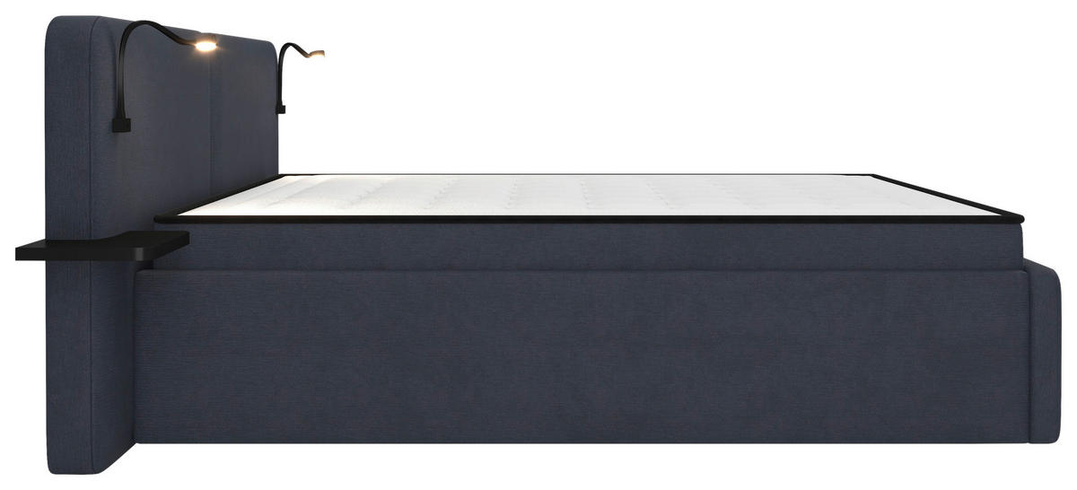 POLSTERBETT 180/200 cm,  in Dunkelblau, gepolstertes Kopfteil, Beleuchtung, Lattenrost, H2 + H3 = mittel + fest  - Schwarz/Weiß, MODERN, Kunststoff/Textil (180/200cm) - Chameo
