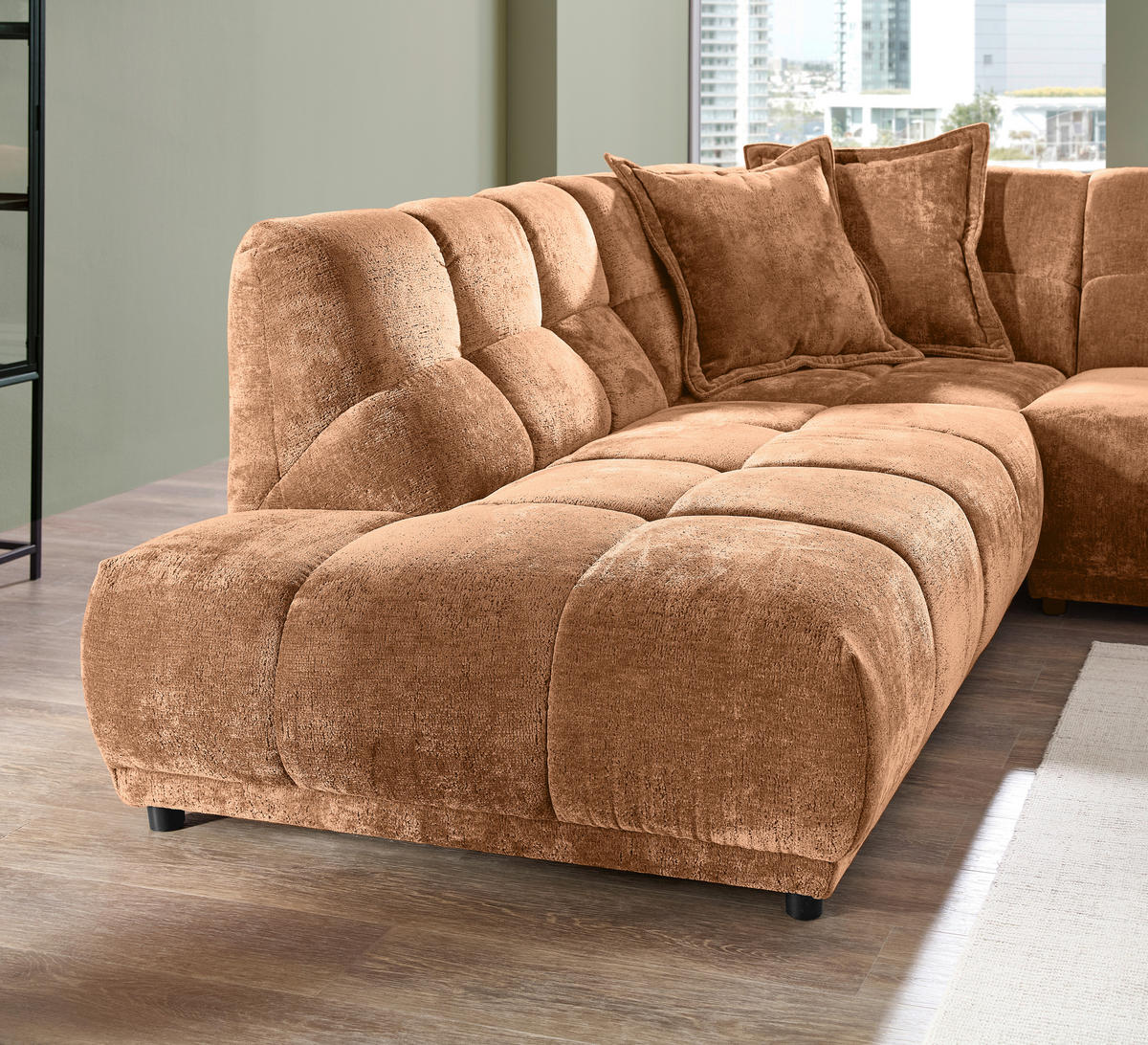 ECKSOFA ITALIA Koralle Chenille  - Koralle/Schwarz, MODERN, Kunststoff/Textil (250/284cm) - Livetastic