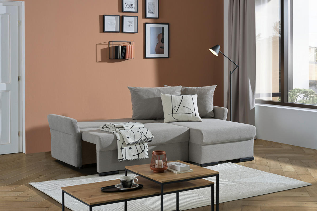 ECKSOFA in Webstoff Grau  - Schwarz/Grau, KONVENTIONELL, Kunststoff/Textil (223/148cm) - Ti'me