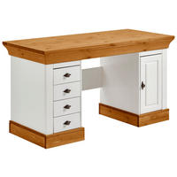 SCHREIBTISCH 143/65/77 cm Weiß, Bernsteinfarben  - Bernsteinfarben/Weiß, ROMANTIK / LANDHAUS, Holz/Metall (143/65/77cm) - Boxxx