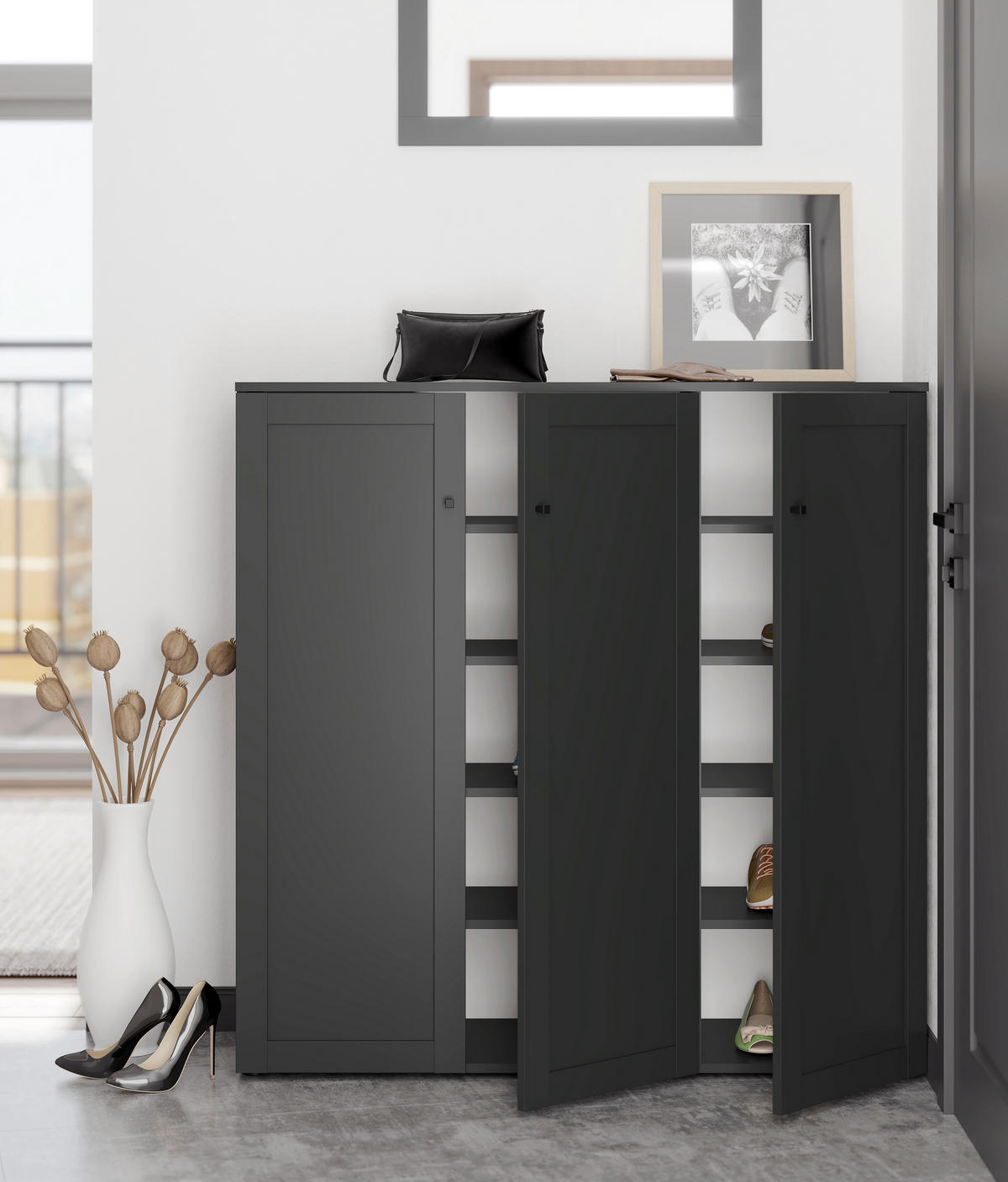 SCHUHSCHRANK  in 121/122/38 cm  - Anthrazit/Schwarz, MODERN, Holzwerkstoff/Kunststoff (121/122/38cm) - Boxxx