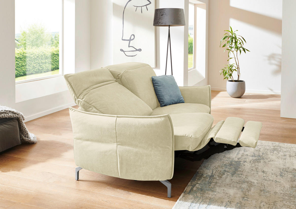 2-SITZER-SOFA in Echtleder Creme  - Creme/Schwarz, Modern, Leder/Metall (154/89/109cm) - Livetastic