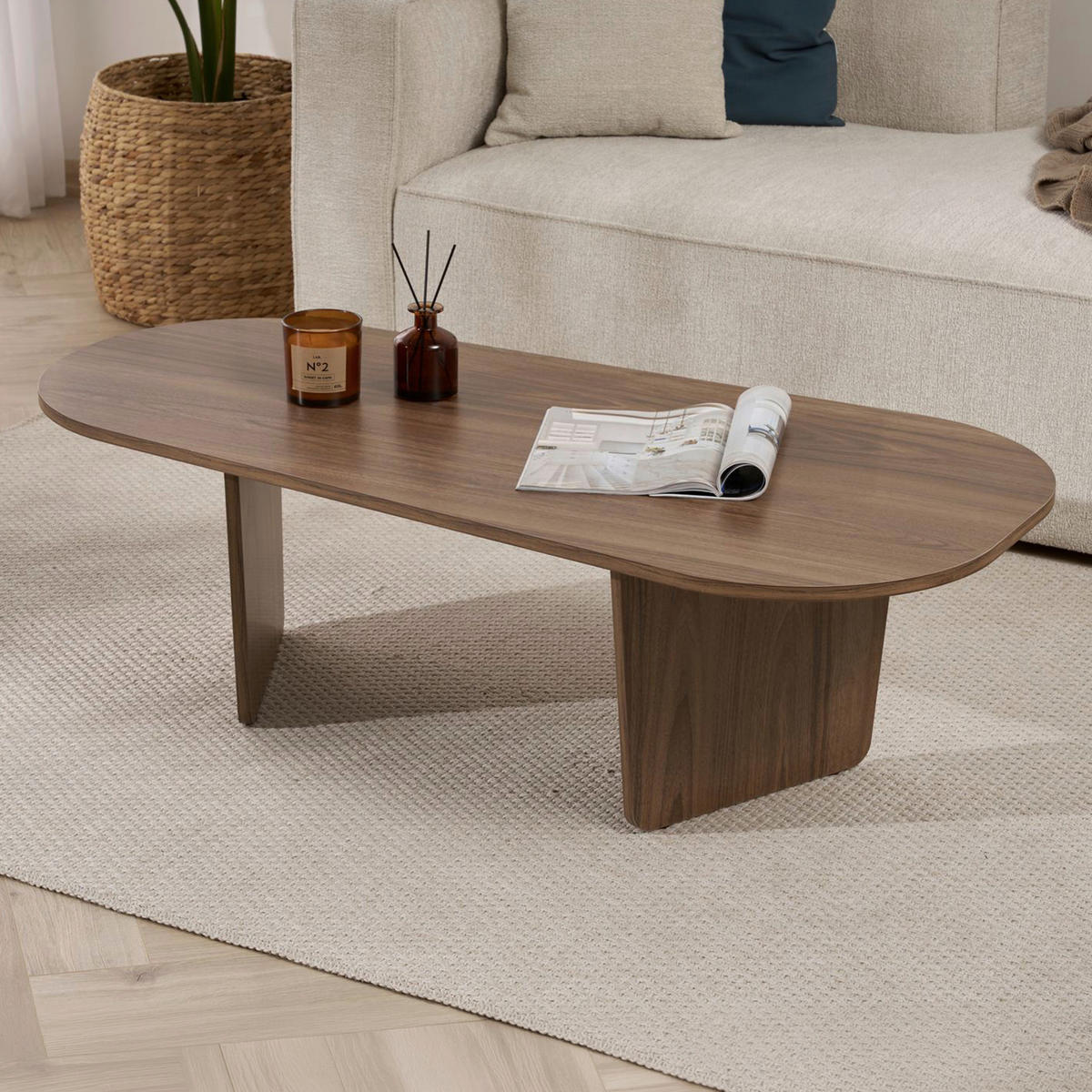 COUCHTISCH Freiform Walnussfarben  - Walnussfarben, Design, Holzwerkstoff (130/40/65cm) - MID.YOU