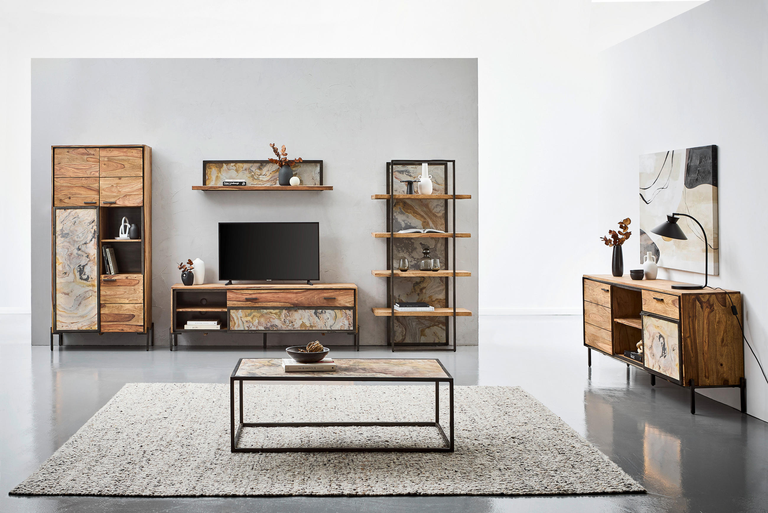HIGHBOARD  in 90/195/40 cm  - Sheeshamfarben/Grau, KONVENTIONELL, Holz/Stein (90/195/40cm) - Livetastic