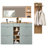 GARDEROBE 3-teilig  in 208/202/38 cm  - Salbeigrün/Eiche Artisan, Design, Glas/Holzwerkstoff (208/202/38cm)