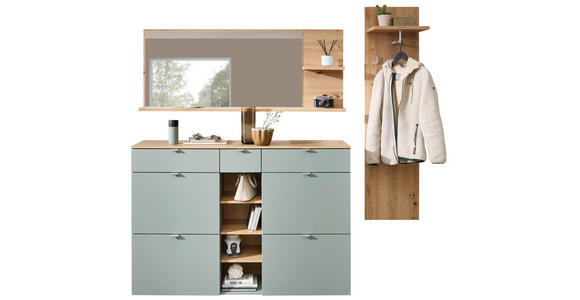 GARDEROBE 3-teilig  in 208/202/38 cm  - Salbeigrün/Eiche Artisan, Design, Glas/Holzwerkstoff (208/202/38cm) - Xora