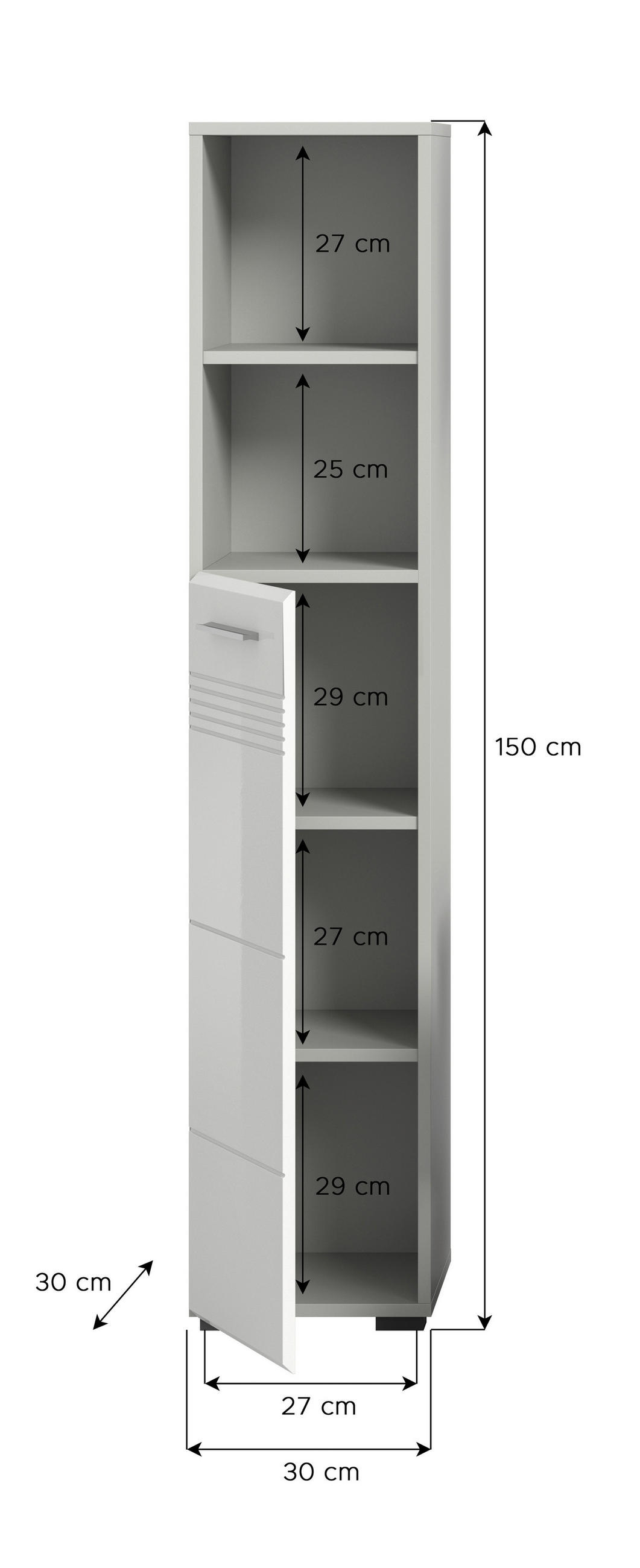 VYSOKÁ SKŘÍŇ, bílá, šedá, 30/150/30 cm - šedá/bílá, Moderní, kompozitní dřevo/plast (30/150/30cm) - MID.YOU