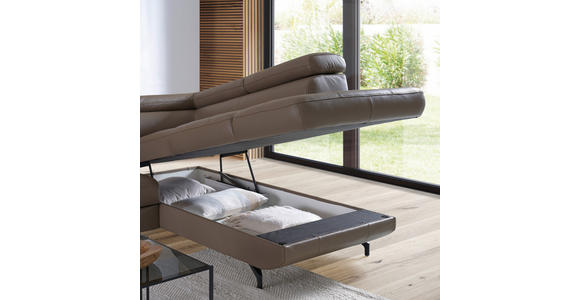 ECKSOFA in Echtleder Haselnussfarben - Schwarz/Haselnussfarben, Design, Leder/Metall (270/220cm) - Novel