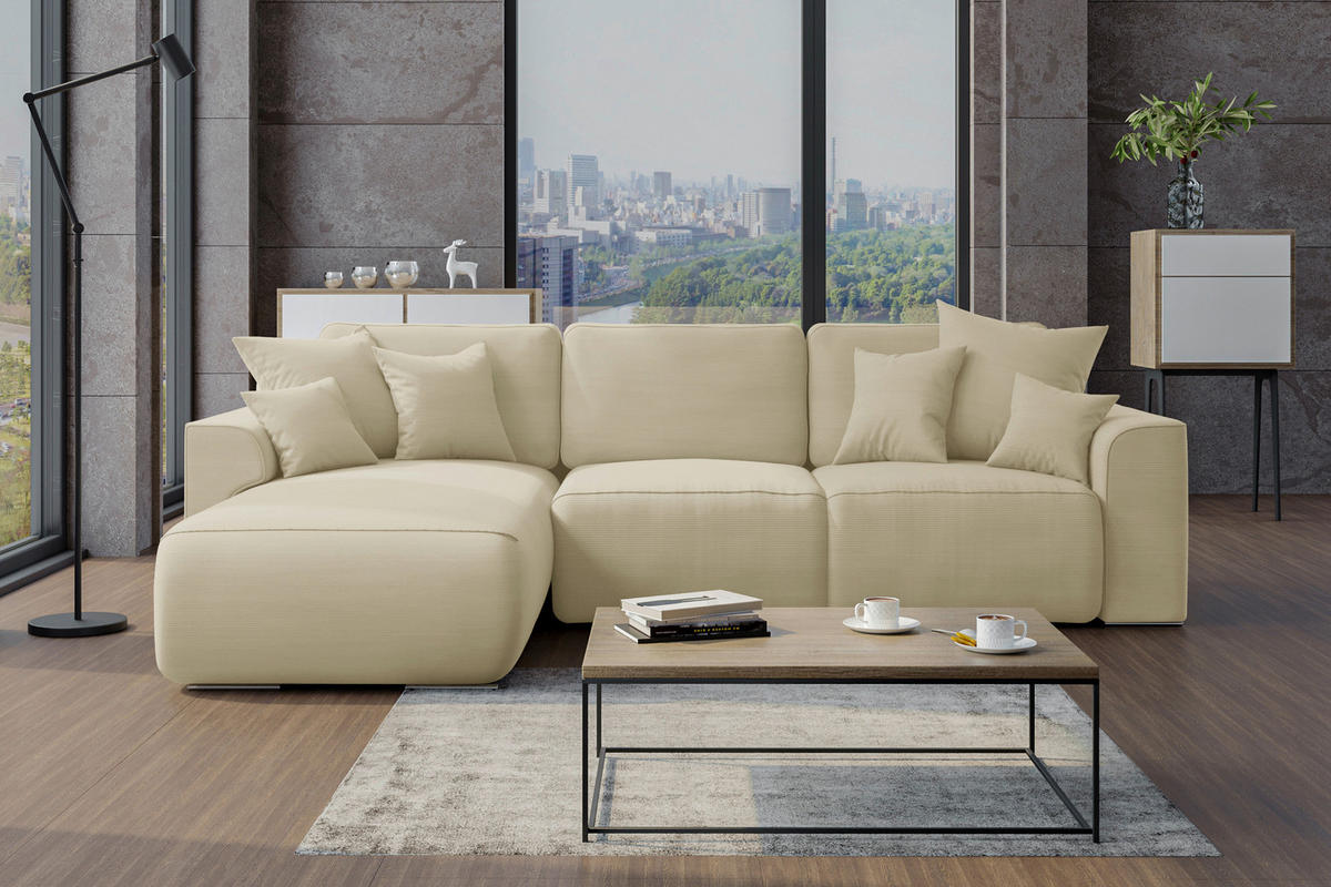 ECKSOFA in Cord Beige  - Chromfarben/Beige, Konventionell, Kunststoff/Textil (195/293cm) - MID.YOU