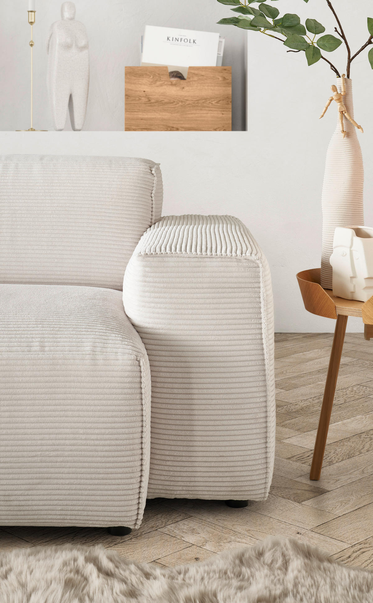 ECKSOFA in Cord Weiss  - Weiss/Schwarz, Design, Kunststoff/Textil (189/300cm) - Pure Home Lifestyle