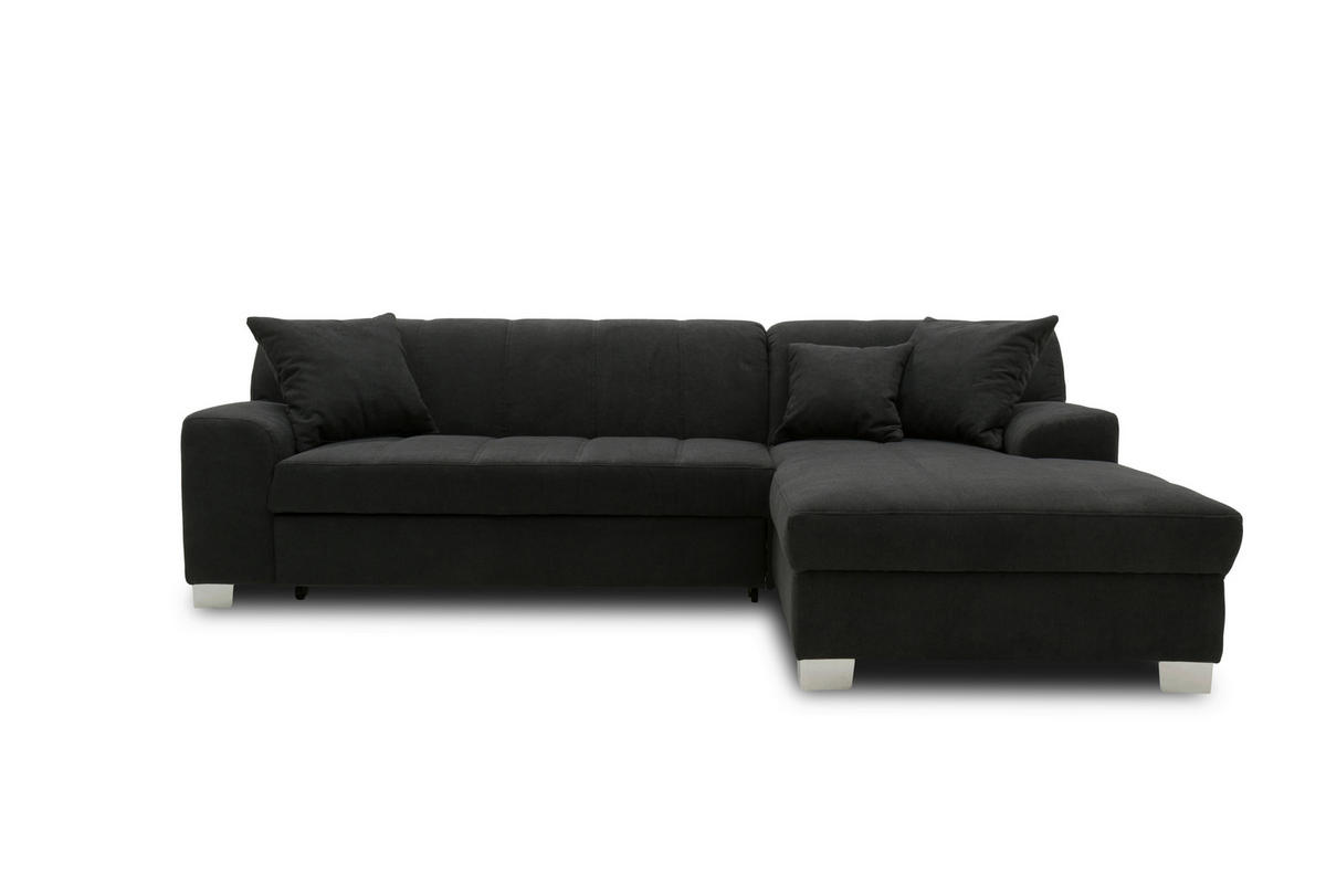 ECKSCHLAFSOFA  CAPRI Schwarz Mikrofaser  - Chromfarben/Schwarz, KONVENTIONELL, Textil/Metall (239/153/75cm) - MID.YOU