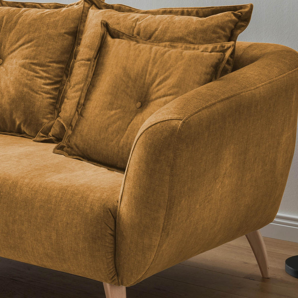 ECKSOFA in Velours Gelb  - Gelb/Buchefarben, Modern, Holz/Textil (162/277cm) - Livetastic