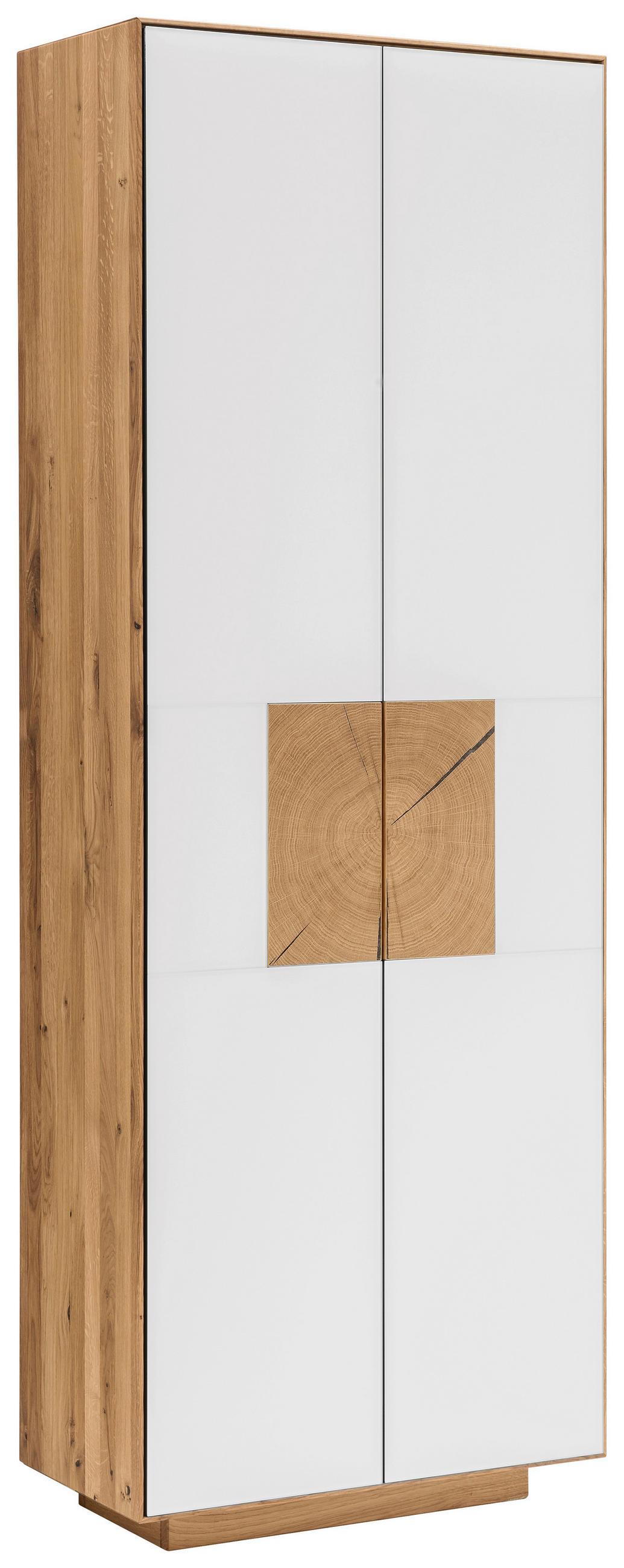 SCHUHSCHRANK Asteiche massiv Weiß, Eichefarben  - Eichefarben/Weiß, MODERN, Glas/Holz (72/198/37cm) - Linea Natura