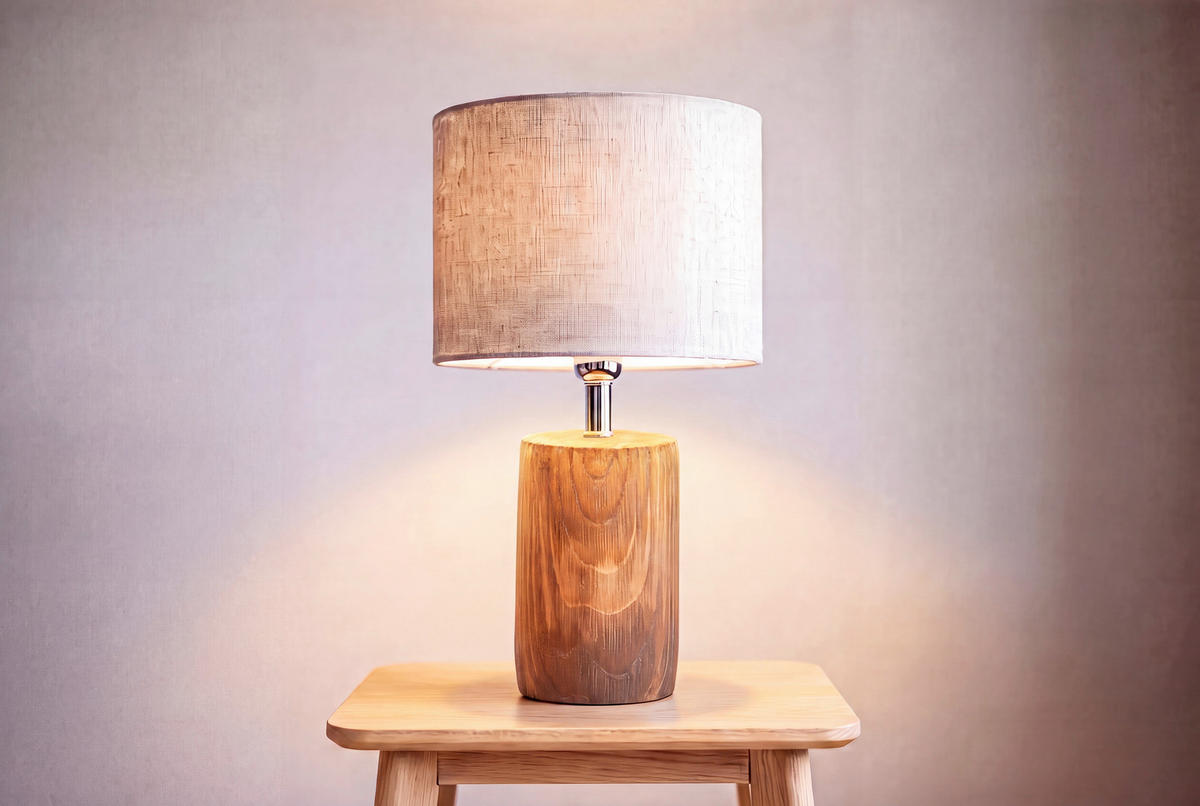 BORDSLAMPA 20/35 cm   - sandfärgad/brun, Natur, textil/sten (20/35cm) - Fischer & Honsel