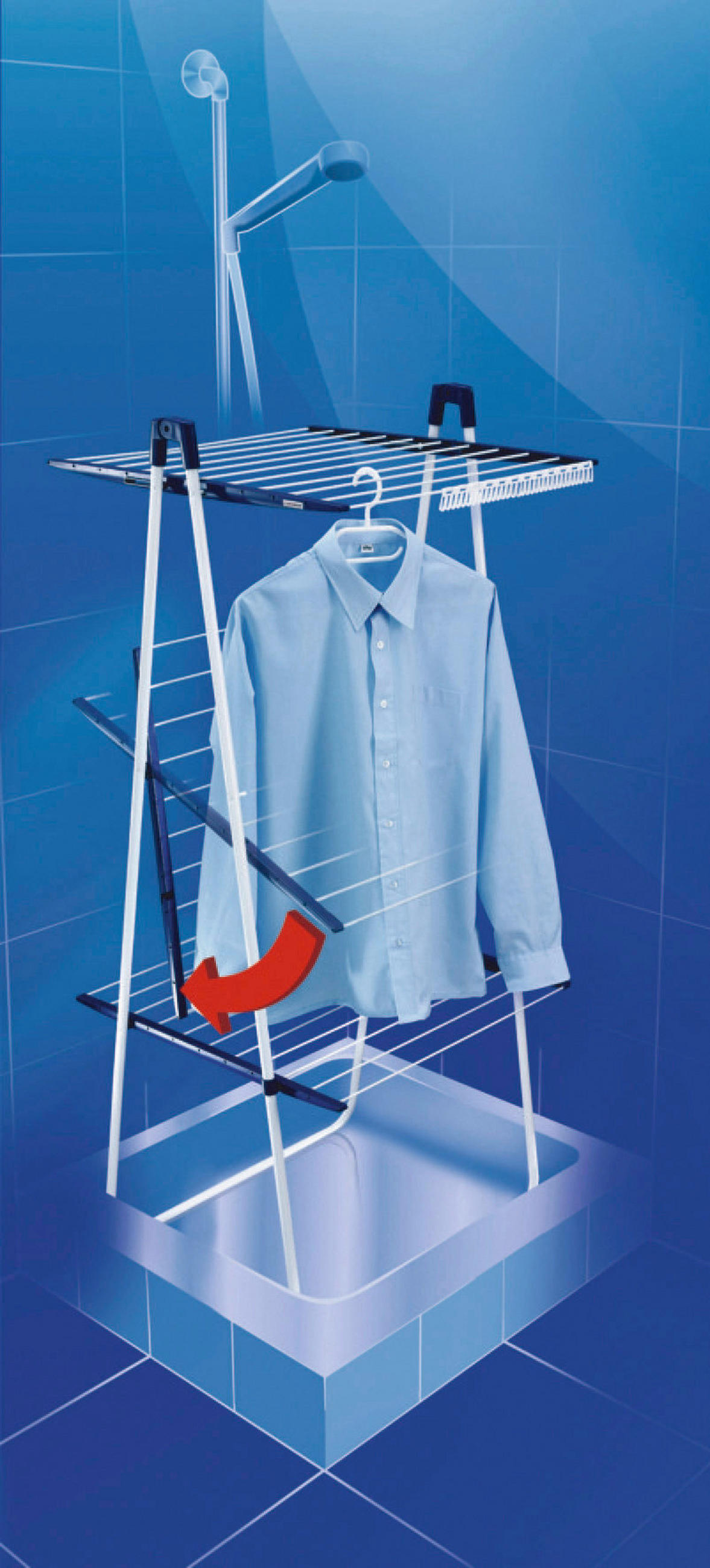USCĂTOR DE RUFE VERTICAL - albastru/alb, Basics (155/66/61cm) - Leifheit