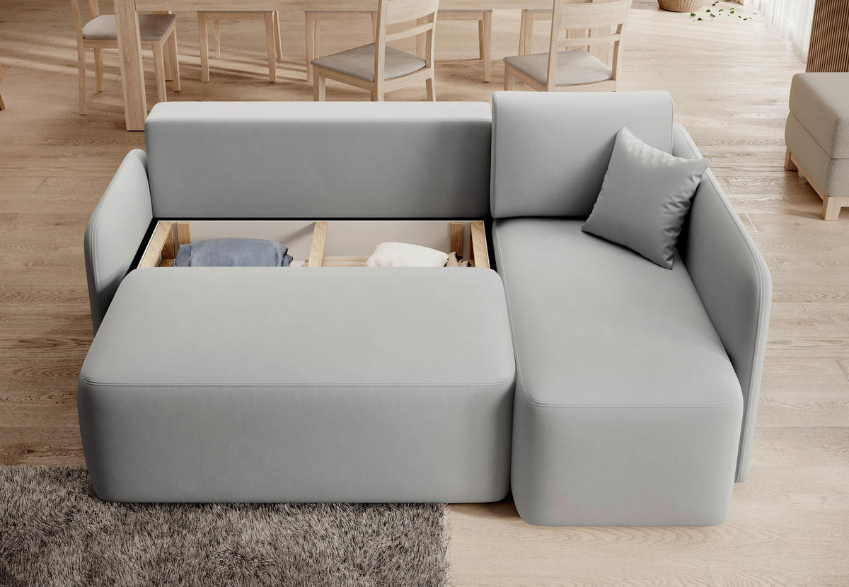 ECKSOFA in Plüsch Hellgrau   - Hellgrau/Schwarz, Design, Kunststoff/Textil (206cm) - MID.YOU