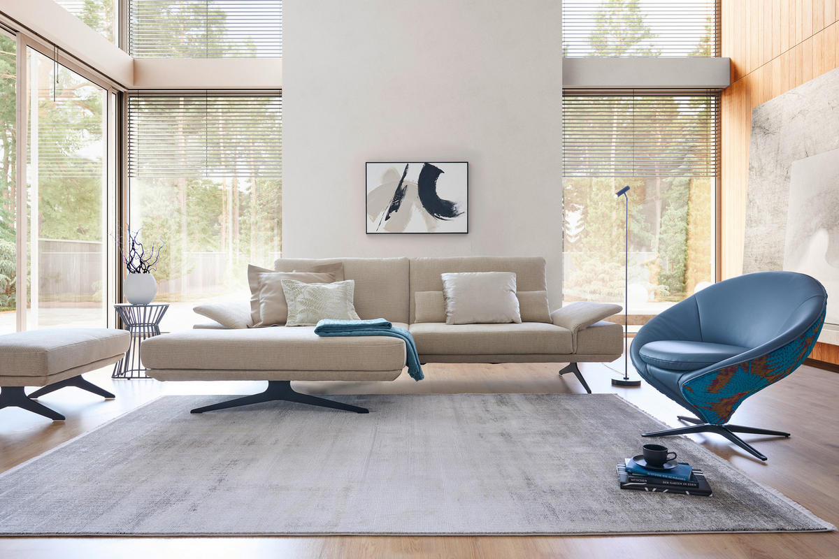 ECKSOFA in Flachgewebe Beige  - Beige/Schwarz, Design, Textil/Metall (269/155cm) - Koinor