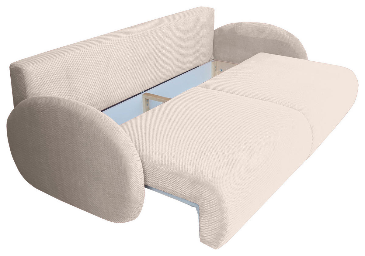 SCHLAFSOFA  mit Liegefunktion, Schlafen auf Sitzhöhe, Rücken echt Chenille Creme  - Creme/Schwarz, KONVENTIONELL, Kunststoff/Textil (222/90/100cm) - Carryhome