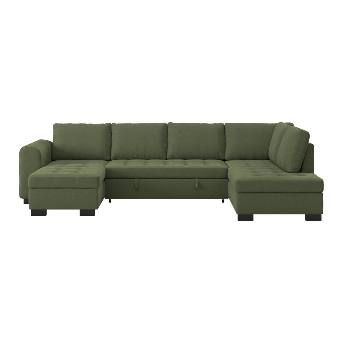 WOHNLANDSCHAFT Grün Mikrofaser  - Schwarz/Grau, MODERN, Kunststoff/Textil (155/305/178cm) - P & B