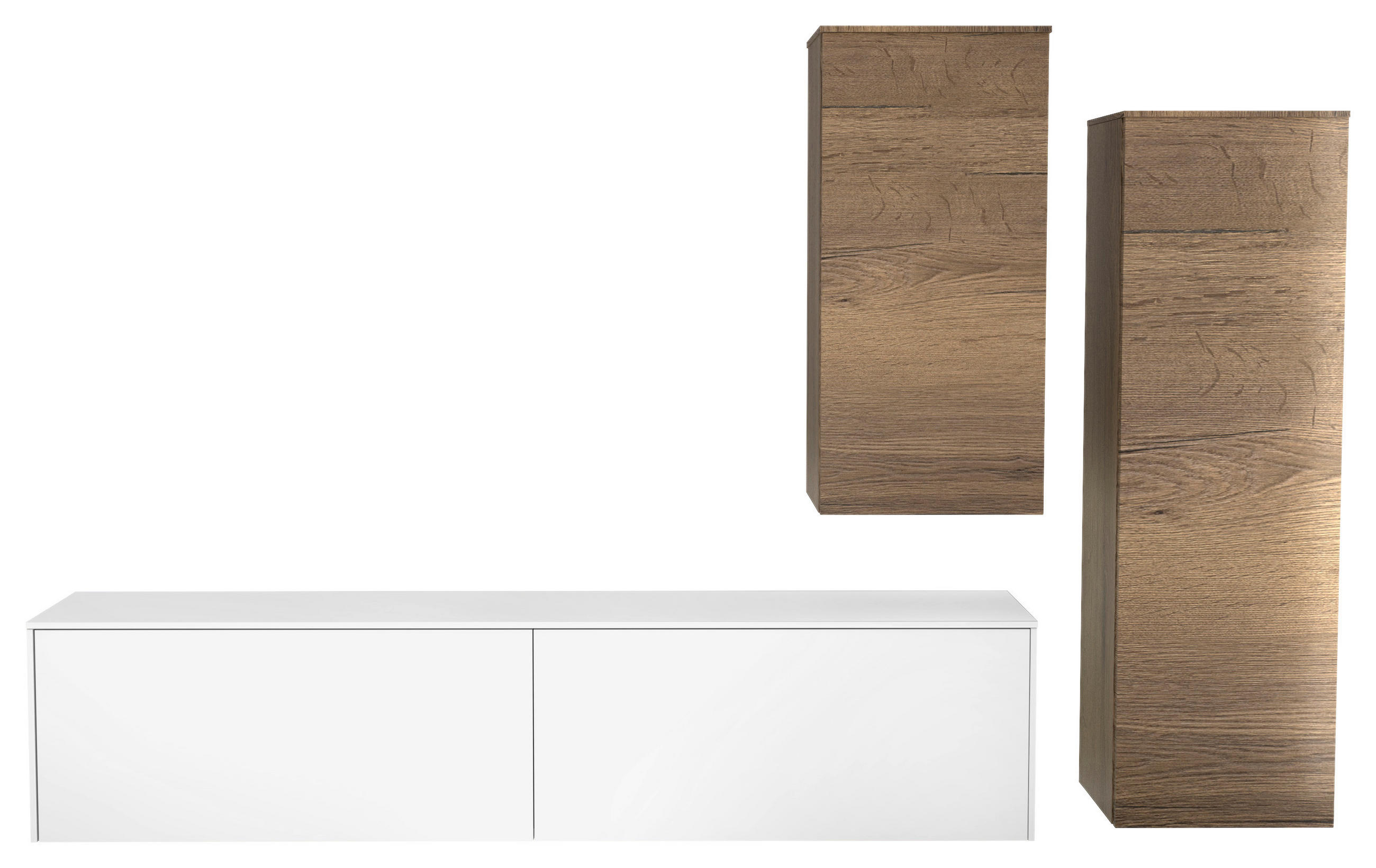 WOHNWAND 3-teilig  in Weiß, Eichefarben  234/174/37 cm  - Eichefarben/Weiß, Design, Holzwerkstoff (234/174/37cm) - Celina Home