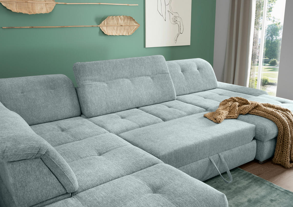 WOHNLANDSCHAFT Blau Chenille  - Chromfarben/Blau, Design, Textil/Metall (254/376/195cm) - Livetastic